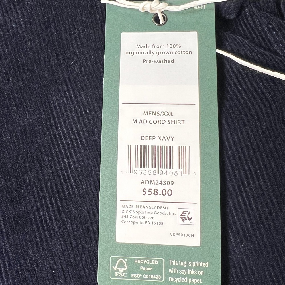 Alpine Design Cord Shirt Navy Size Men's XXL Outdoor Organic Cotton Corduroy 2XL - Picture 5 of 10